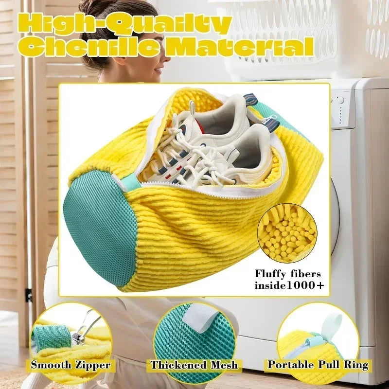 Sneaker Saver Plush Laundry Bag with Zipper & Built-In Shoe Brush