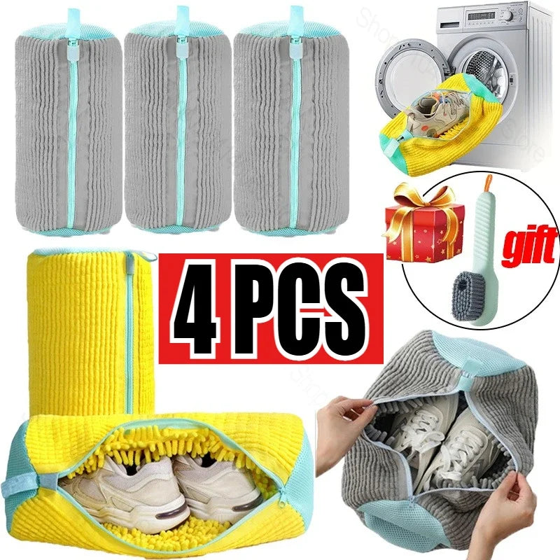 Sneaker Saver Plush Laundry Bag with Zipper & Built-In Shoe Brush