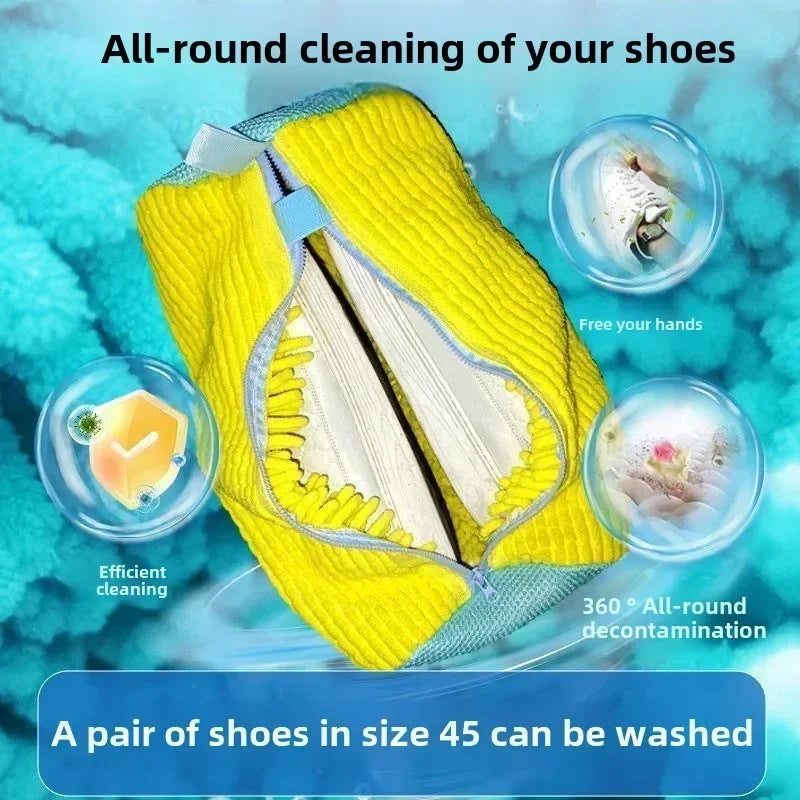 Sneaker Saver Plush Laundry Bag with Zipper & Built-In Shoe Brush