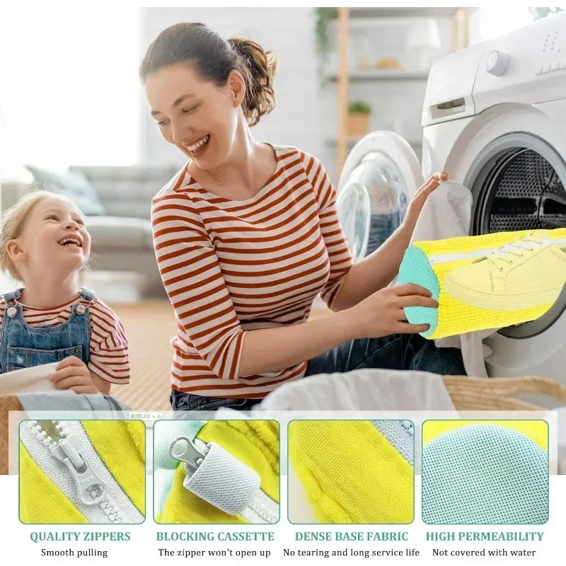 Sneaker Saver Plush Laundry Bag with Zipper & Built-In Shoe Brush