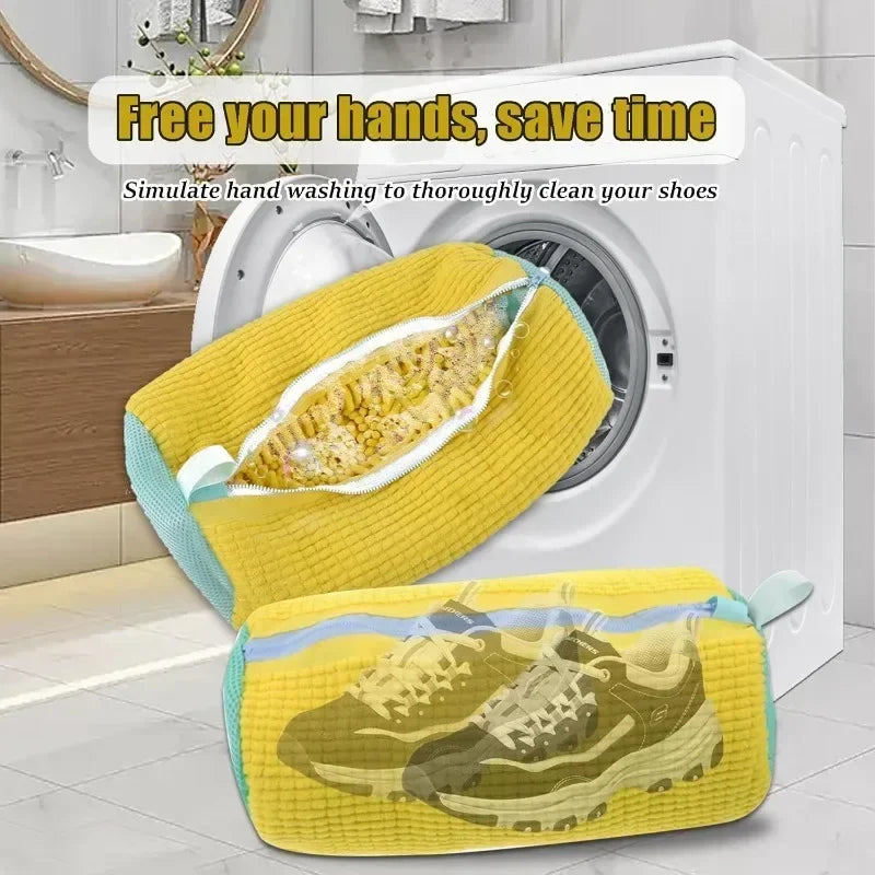 Sneaker Saver Plush Laundry Bag with Zipper & Built-In Shoe Brush