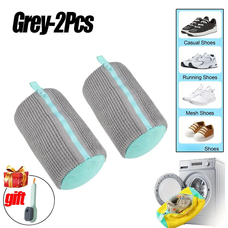 Sneaker Saver Plush Laundry Bag with Zipper & Built-In Shoe Brush