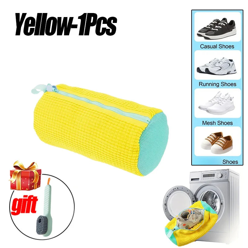 Sneaker Saver Plush Laundry Bag with Zipper & Built-In Shoe Brush
