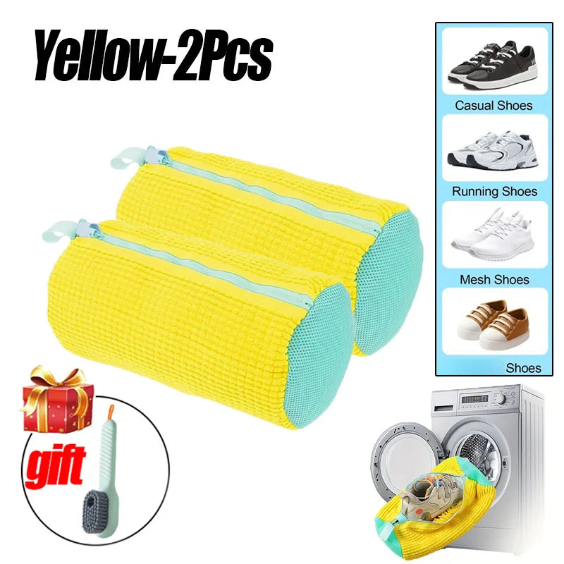 Sneaker Saver Plush Laundry Bag with Zipper & Built-In Shoe Brush