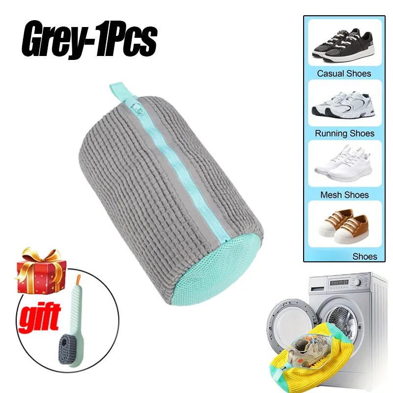 Sneaker Saver Plush Laundry Bag with Zipper & Built-In Shoe Brush