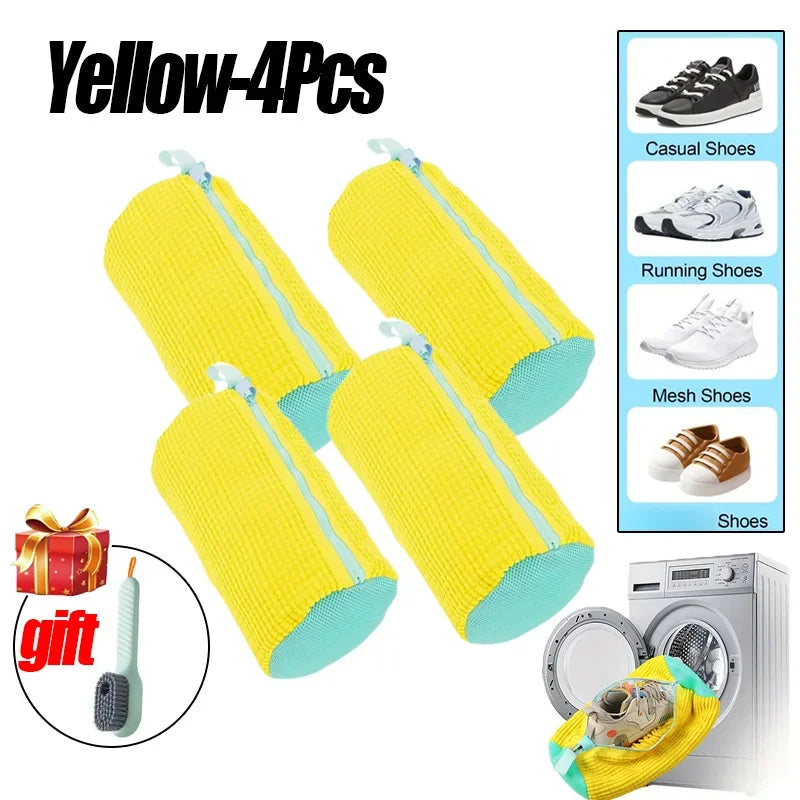 Sneaker Saver Plush Laundry Bag with Zipper & Built-In Shoe Brush